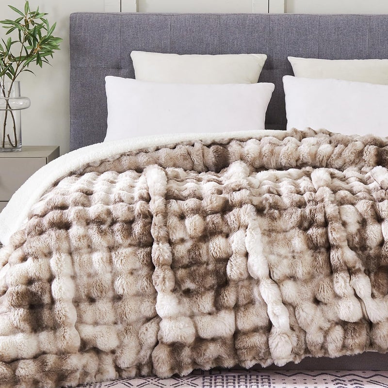 Serenhom 60x80 Inches Ultra-Soft Fuzzy Faux Fur Plush Twin Size Blanket - Thick, Warm Sherpa for Couch, Sofa, Bedroom, Camping - Decorative Blanket for Cozy Warmth, Bubble Brown Tie Dye - Image 1