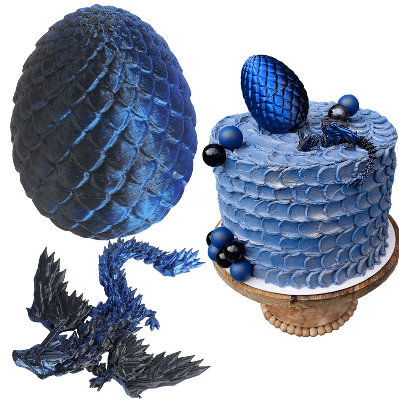 Roaring Good Time 3D Printed Dragon Egg Fantasy Dragon Cake Topper Dragon Eggs Cake Decor Blue Black Balls Cake Decor for Baby Shower Birthday Wedding Party Supplies - Image 1