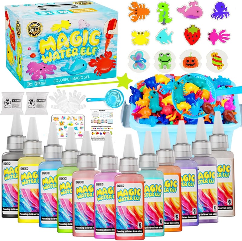 PULASIDO Magic Water Toy Elf Kit,Water Fairy Water Gel Kit,12 Magic Gels and 12 Molds to Make Your Own Water Pets Toys for 4 5 6 7 Years Old Christmas Gifts and - Image 1