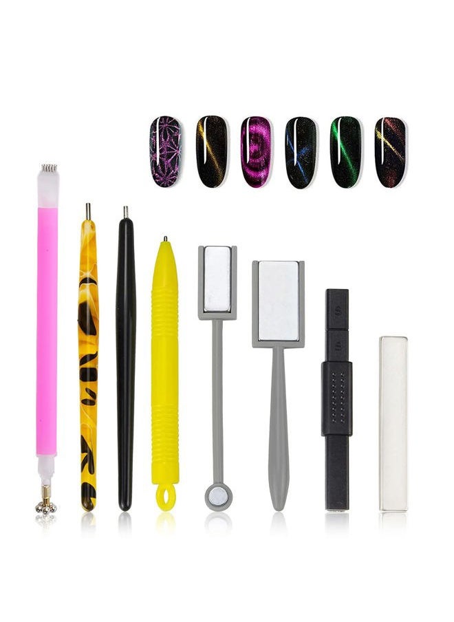 Ideal Swan 8 Pieces Nail Magnet Tool Set, Double-head Flower Design Nail Magnet Pens Magnet Stick 3D Magnetic Cat Eye Gel Polish Nail Art, for DIY 3d Magnetic, Salon, Studio or Home  - Image 1