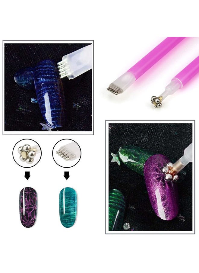 Ideal Swan 8 Pieces Nail Magnet Tool Set, Double-head Flower Design Nail Magnet Pens Magnet Stick 3D Magnetic Cat Eye Gel Polish Nail Art, for DIY 3d Magnetic, Salon, Studio or Home  - Image 2