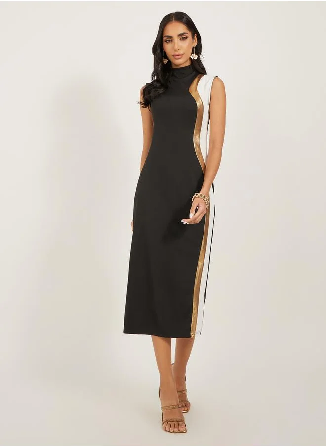 Styli Abstract Print Sleeveless Sheath Midi Dress