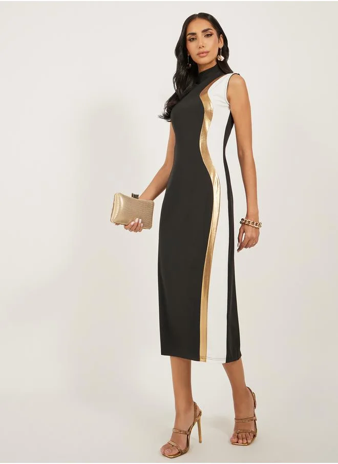 Styli Abstract Print Sleeveless Sheath Midi Dress