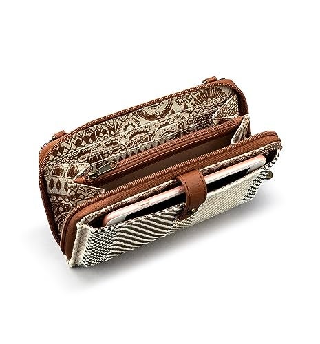 Sakroots Large Smartphone Crossbody in Canvas, Detachable Wristlet Strap, Tobacco Batik World Woven - Image 3
