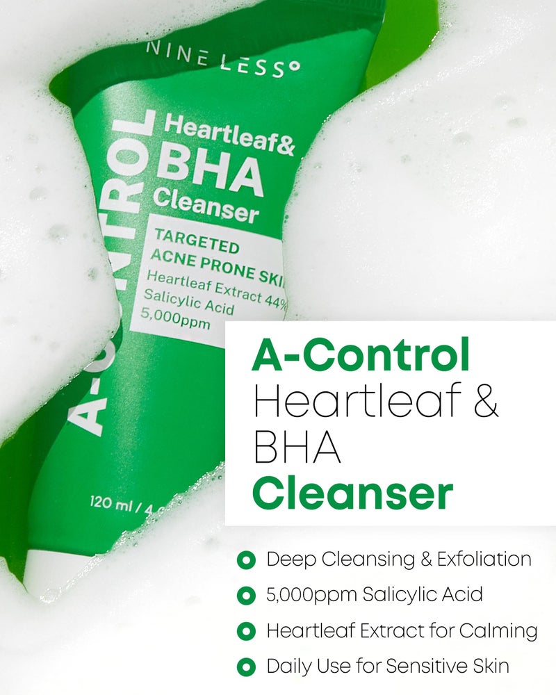 NINELESS A-Control Heartleaf & BHA Cleanser â€“ Korean Exfoliating Face Wash with Salicylic Acid for Clear Skin â€“ Blackhead Remover, Deep Pore Cleansing, 4.05oz. - Image 2