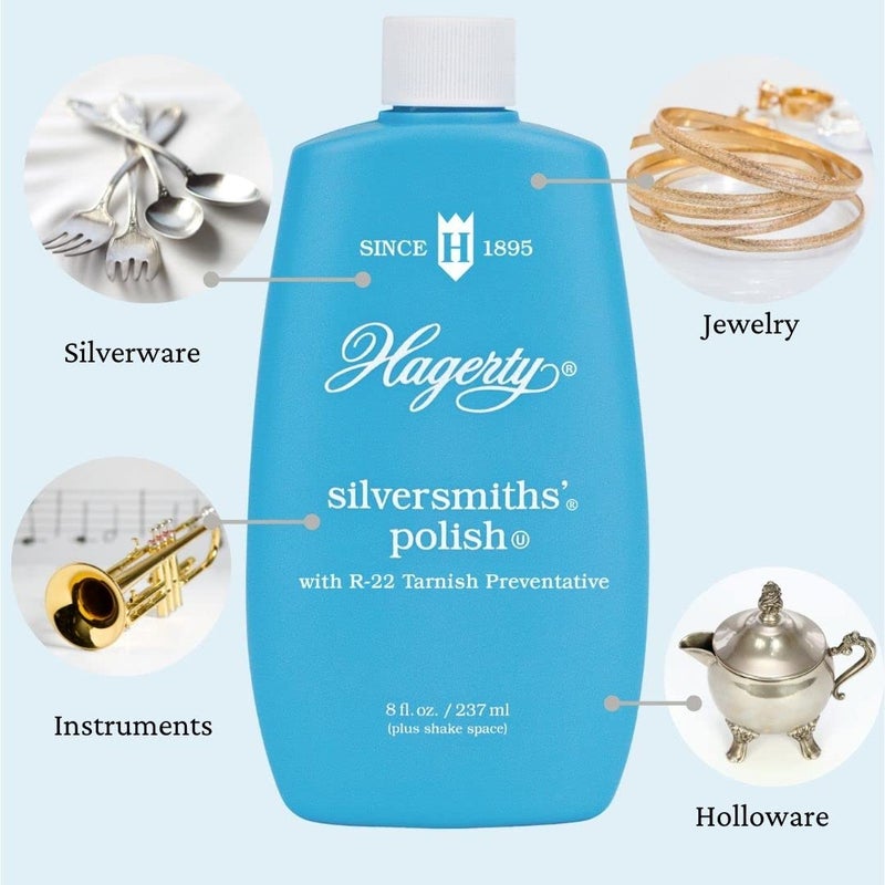 Hagerty Silversmiths' Polish, Professional Silver Cleaner and Tarnish Remover for Jewelry, Silverware, Gold and More, Kosher Certified, Made in USA, 8 Fl Oz - Image 2