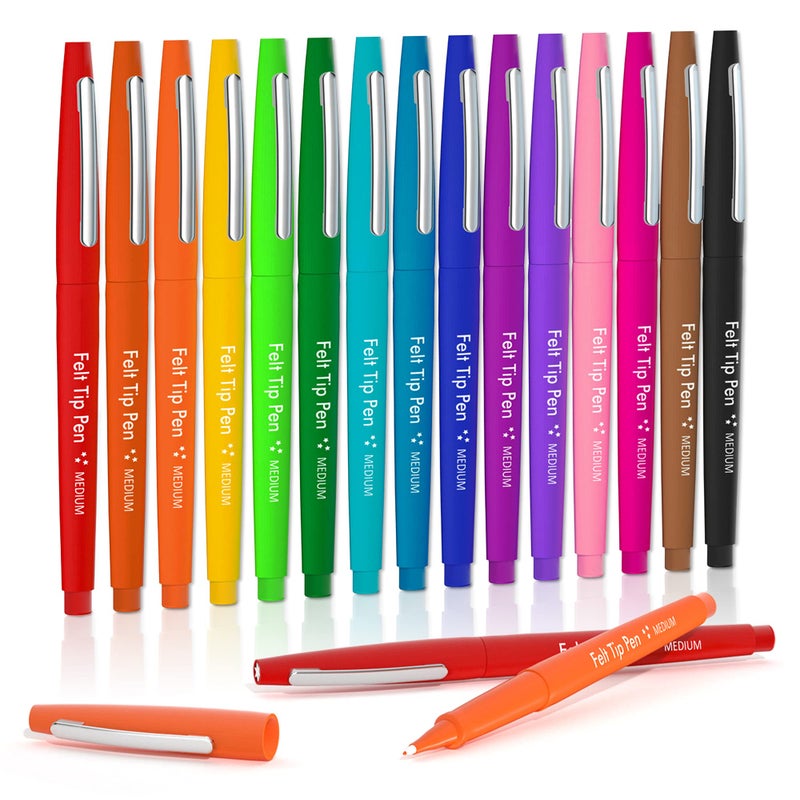 Lelix Felt Tip Pens, 15 Colors, 0.7mm Medium Point, Felt Tip Markers Pens for Journaling, Writing, Note Taking, Planner, Perfect for Art Office and School Supplies - Image 1