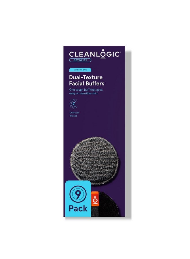 كلين لوجيك وسادات الوجه ذات الملمس المزدوج المملوءة بالفحم للاستحمام والجسم، وإسفنجات الوجه لتنظيف وتنعيم البشرة الحساسة، وسادات إزالة مكياج البشرة، 9 قطع، عبوة اقتصادية - Image 1