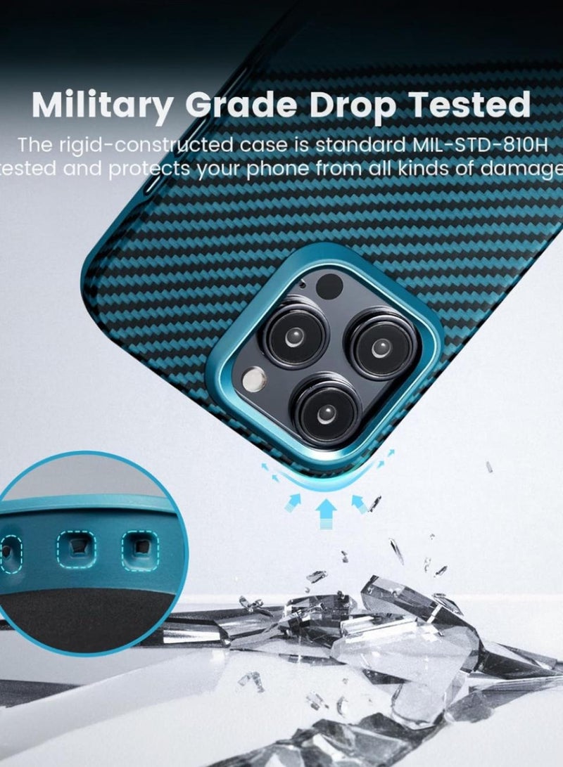 PITAKA MagEZ Protective Case for iPhone 15 Pro, 6.1 Inch, High Grade Shockproof iPhone 15 Pro Case [MagEZ Case Pro 4] 1500D Aramid Fiber(Black/Blue Twill) - Image 5