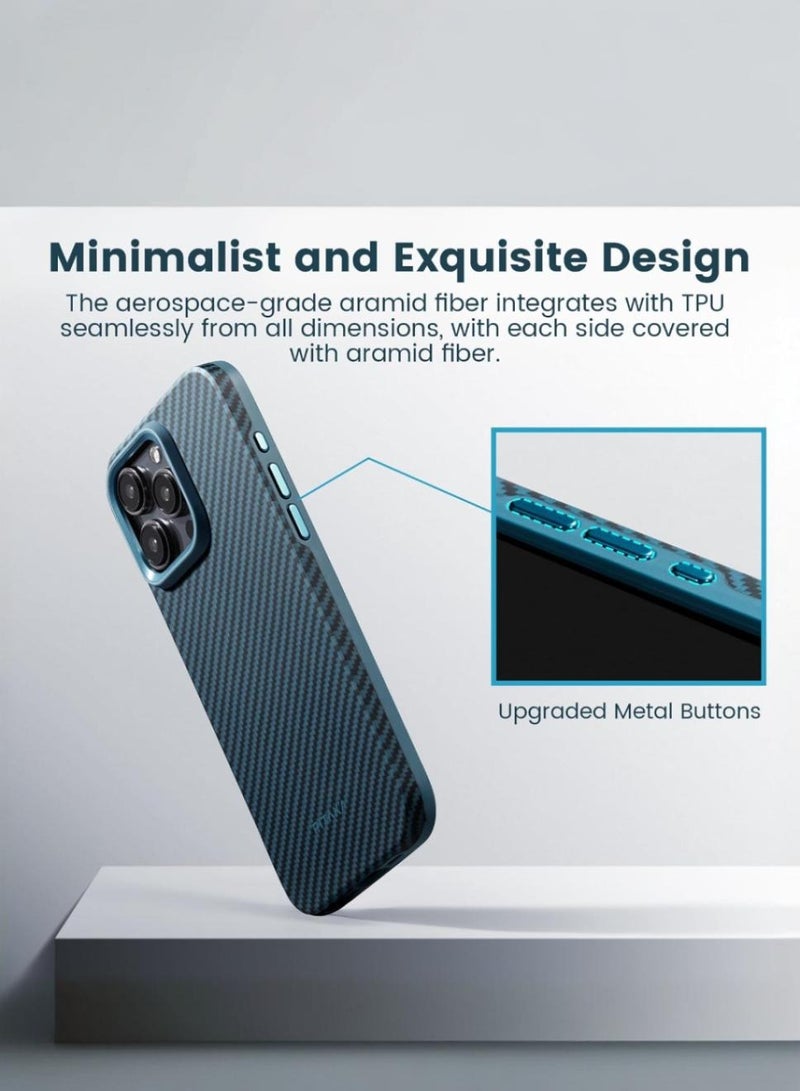 PITAKA MagEZ Protective Case for iPhone 15 Pro, 6.1 Inch, High Grade Shockproof iPhone 15 Pro Case [MagEZ Case Pro 4] 1500D Aramid Fiber(Black/Blue Twill) - Image 3