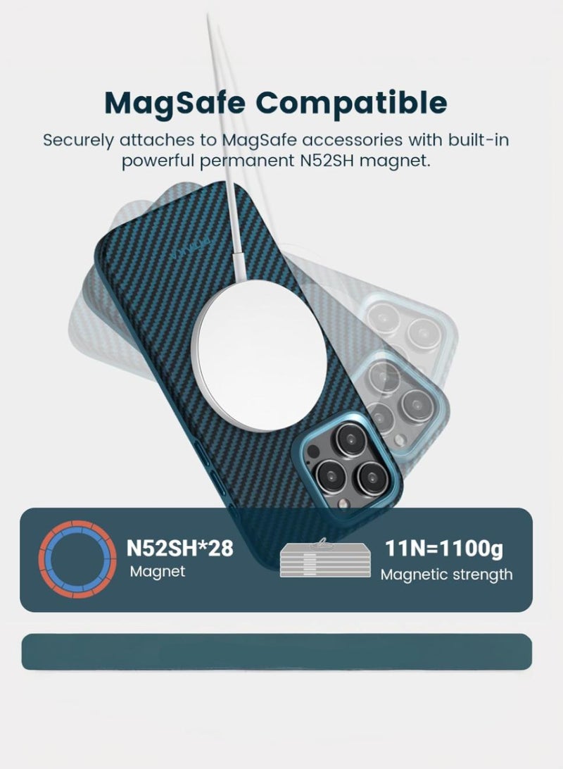 PITAKA MagEZ Protective Case for iPhone 15 Pro, 6.1 Inch, High Grade Shockproof iPhone 15 Pro Case [MagEZ Case Pro 4] 1500D Aramid Fiber(Black/Blue Twill) - Image 2