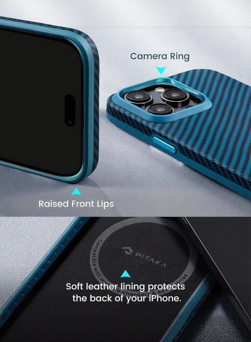 PITAKA MagEZ Protective Case for iPhone 15 Pro, 6.1 Inch, High Grade Shockproof iPhone 15 Pro Case [MagEZ Case Pro 4] 1500D Aramid Fiber(Black/Blue Twill) - Image 4
