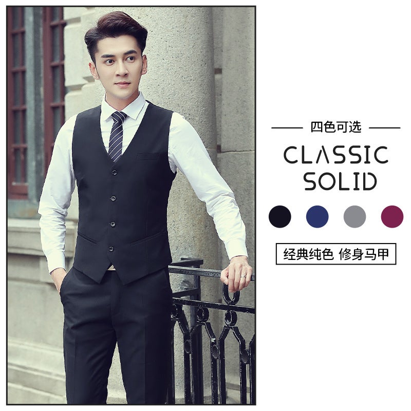 Men'S Waistcoat New Slim Korean Youth Overalls Suit Waistcoat Men'S Best Man Men'S Vest A Generation Of Hair - Image 2