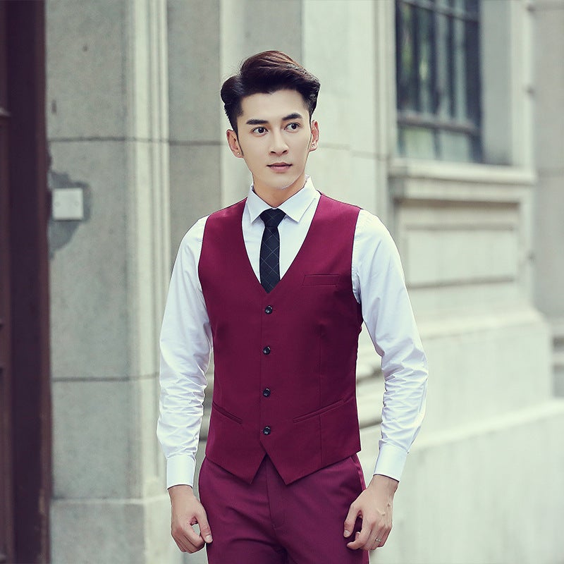 Men'S Waistcoat New Slim Korean Youth Overalls Suit Waistcoat Men'S Best Man Men'S Vest A Generation Of Hair - Image 5