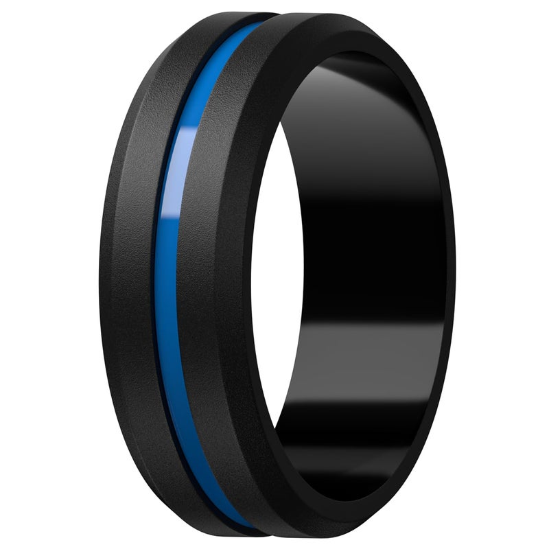 Egnaro Men's Silicone Wedding Rings - 8.2mm x 2.6mm, Middle Engraved Rubber Engagement Bands, 1/4/6 Multipack For Workout - Image 1