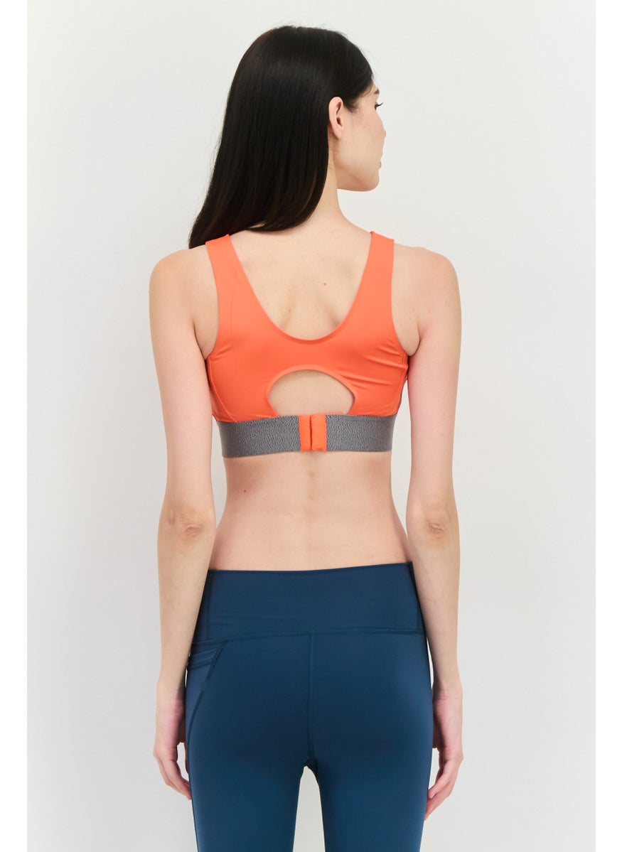 PUMA Women Lightly Padded Brand Logo Sports Bra, Orange/Grey  - Image 3