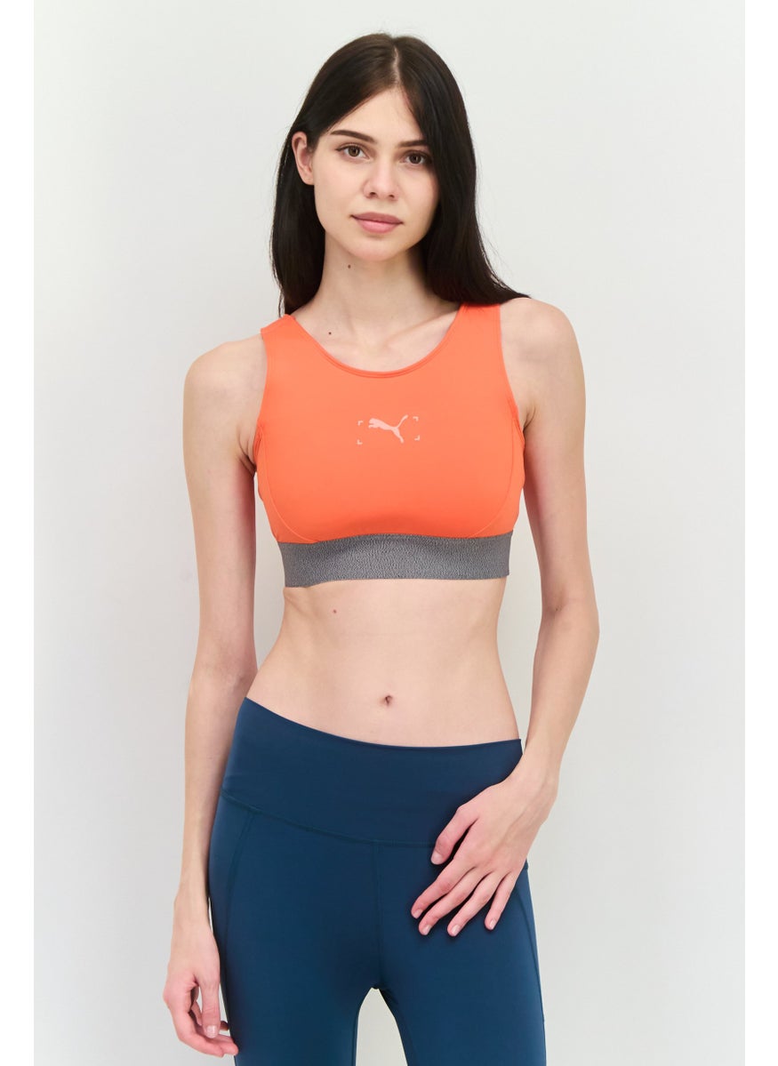 PUMA Women Lightly Padded Brand Logo Sports Bra, Orange/Grey  - Image 1