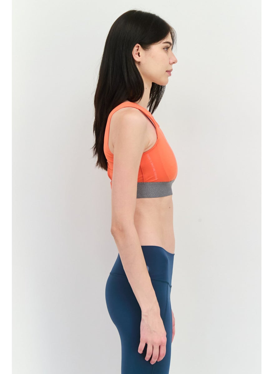 PUMA Women Lightly Padded Brand Logo Sports Bra, Orange/Grey  - Image 2