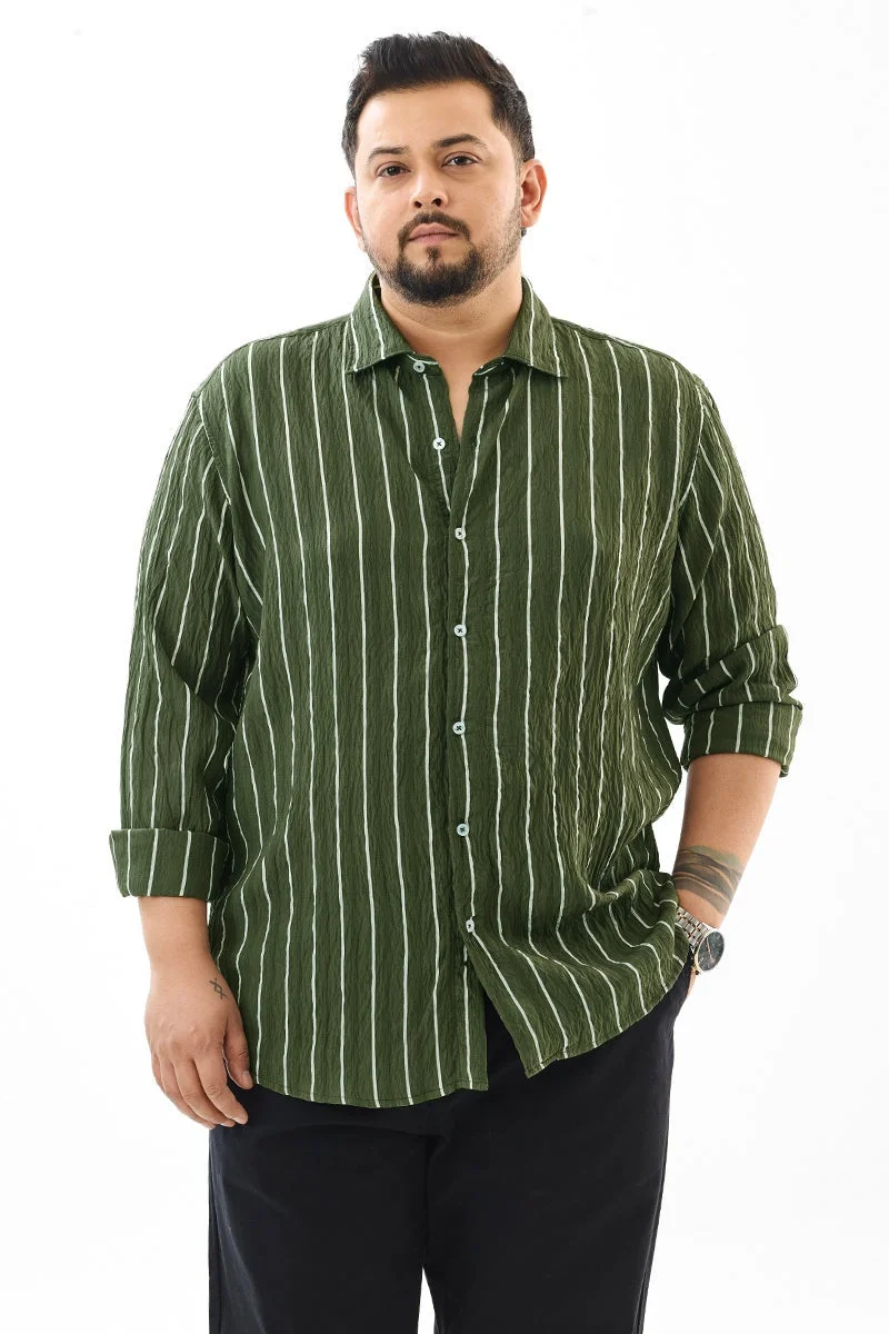 SNITCH Regular Fit Stripes Olive Plus Size Shirt