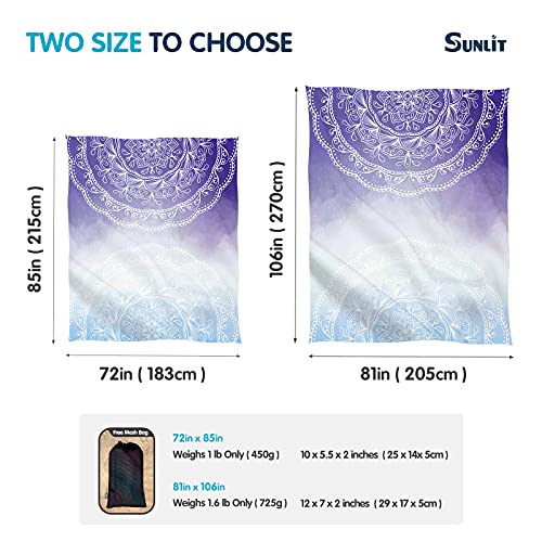 Sunlit Silky Soft 85"x72" Boho Sand Proof Beach Blanket Sand Proof Mat with Corner Pockets and Mesh Bag for Beach Party, Travel, Camping and Outdoor Music Festival, Blue Purple Mandala - Image 2