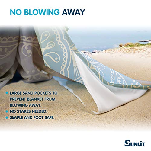 Sunlit Silky Soft 85"x72" Boho Sand Proof Beach Blanket Sand Proof Mat with Corner Pockets and Mesh Bag for Beach Party, Travel, Camping and Outdoor Music Festival, Blue Purple Mandala - Image 4