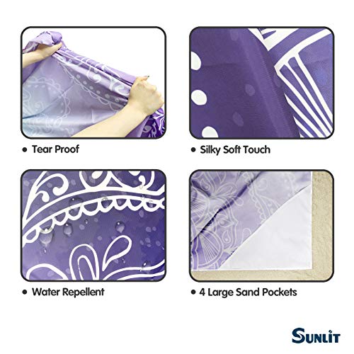 Sunlit Silky Soft 85"x72" Boho Sand Proof Beach Blanket Sand Proof Mat with Corner Pockets and Mesh Bag for Beach Party, Travel, Camping and Outdoor Music Festival, Blue Purple Mandala - Image 5