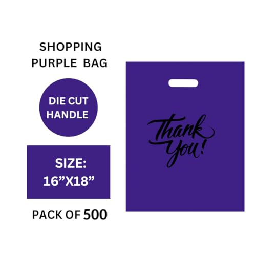 Infinite Pack 100Pcs Thank You Merchandise Bags, Extra Thick 2.35Mil 12"x15" Purple Retail Plastic Shopping Bags for Small Business Stores Boutique Clothes, Reusable Gift Bags Plastic Bags with Handle - Image 3