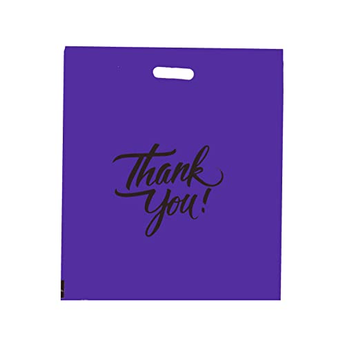 Infinite Pack 100Pcs Thank You Merchandise Bags, Extra Thick 2.35Mil 12"x15" Purple Retail Plastic Shopping Bags for Small Business Stores Boutique Clothes, Reusable Gift Bags Plastic Bags with Handle - Image 1