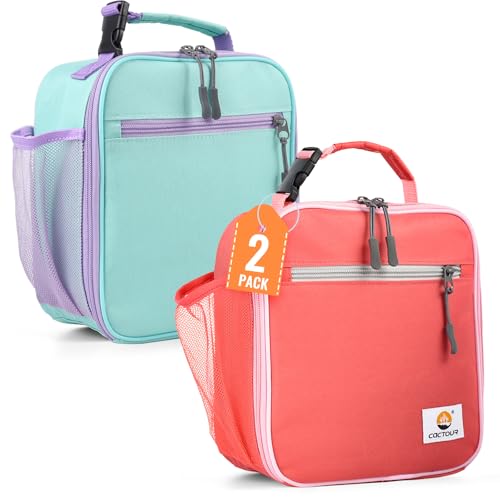 CaCTOUR Lunch Box Kids,2 Packs Insulated Lunch Bag for Girls Boys,Soft Bag Mini Cooler Back to School Thermal Reusable Lunch Bag for Work School Picnic（Light Green & Pink - Image 1