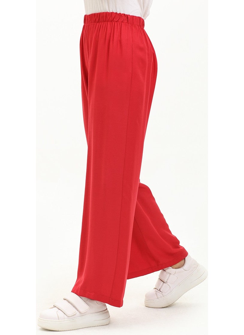 Sefa Merve - Elastic Waist Wide Leg Trousers 1143-02 Claret Red - Image 1