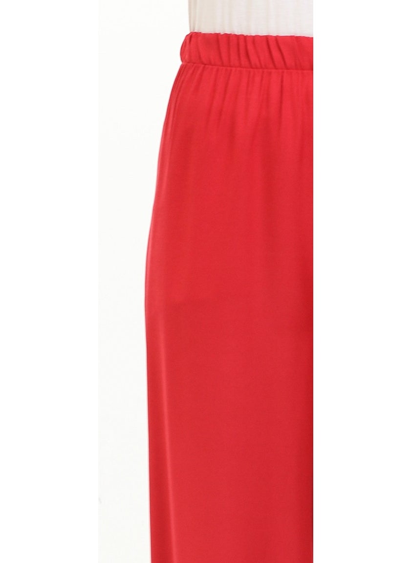 Sefa Merve - Elastic Waist Wide Leg Trousers 1143-02 Claret Red - Image 1