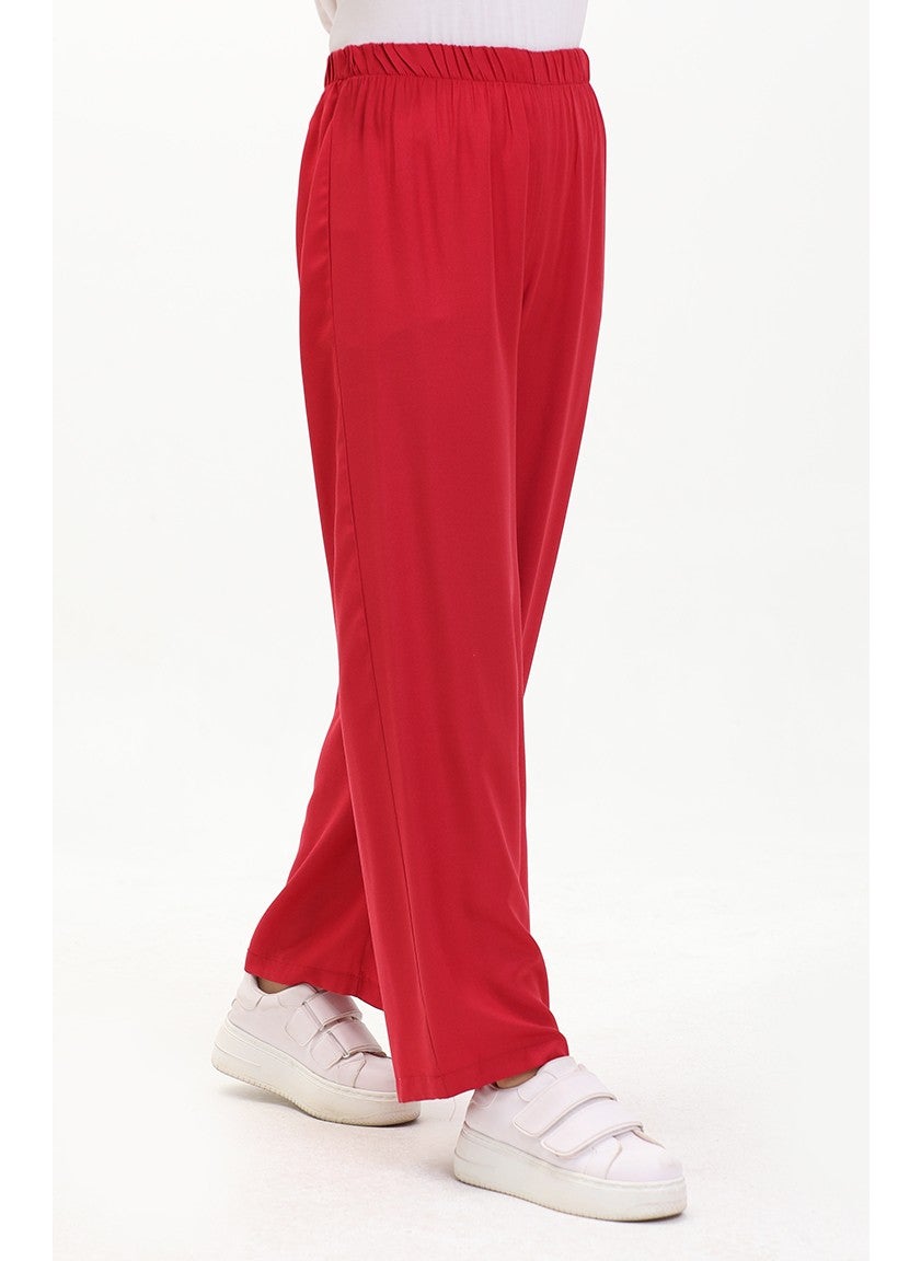 Sefa Merve - Elastic Waist Wide Leg Trousers 1143-02 Claret Red - Image 1
