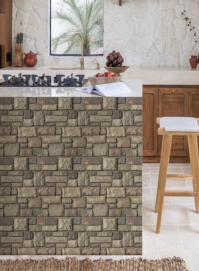 Commomy 3D Stone Wall Panels Peel and Stick -10 pcs 11.8" x 11.8" Printable Faux Stone Wallpaper Sticker Self-Adhesive Wall Tile for Interior Wall Decor, RV, Kitchen, Bathroom, Living Room - Image 3