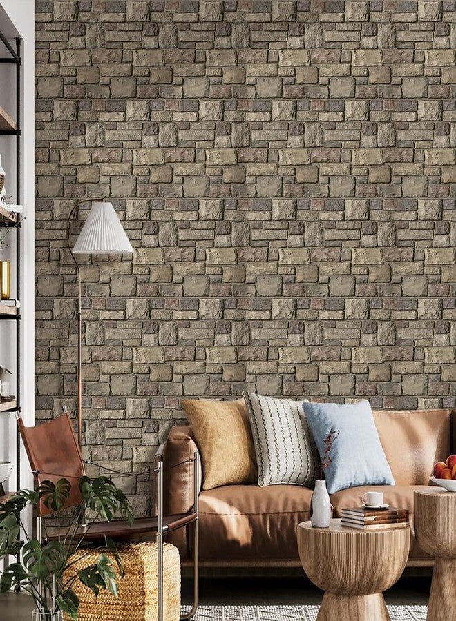 Commomy 3D Stone Wall Panels Peel and Stick -10 pcs 11.8" x 11.8" Printable Faux Stone Wallpaper Sticker Self-Adhesive Wall Tile for Interior Wall Decor, RV, Kitchen, Bathroom, Living Room - Image 2