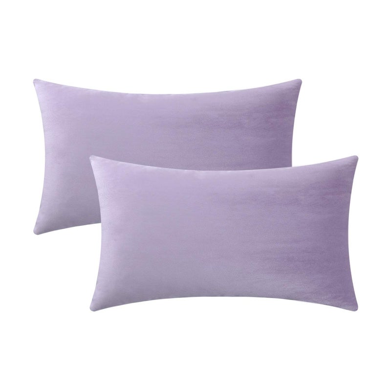Jeneoo Set of 2 Comfy Soft Thick Velvet Lumbar Throw Pillow Cases for Sofa Couch Decorative Solid Rectangle Cushion Covers for Bedroom Car Lavender 12 x 20 Inches