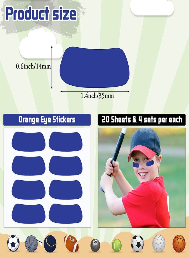 Leelosp 160 Pieces Sports Eye Stickers for Kids Football Softball Baseball Face Stickers Lacrosse Fans Eye Strips with 2 Pencils for Party Game Sport Supplies(Blue) - Image 2