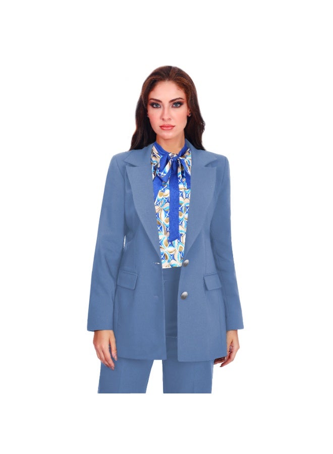 Smoky Egypt Elegant Lady Solid Blazer-Indigo - Image 1