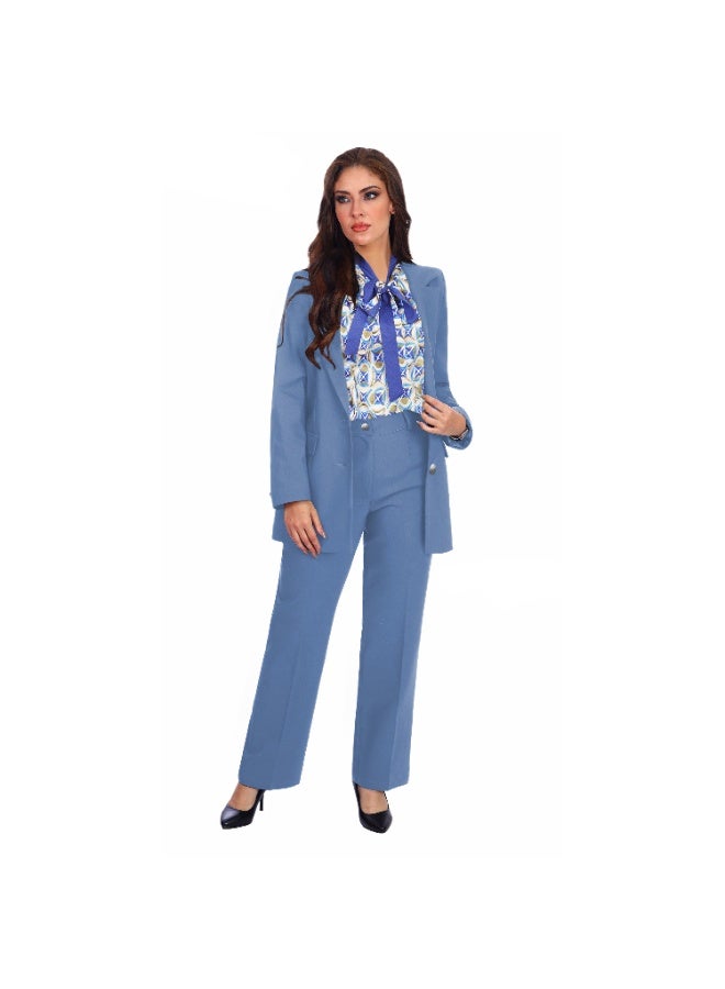 Smoky Egypt Elegant Lady Solid Blazer-Indigo - Image 3