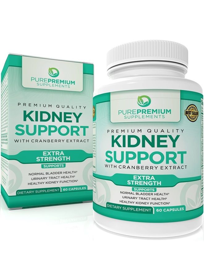 PUREPREMIUM SUPPLEMENTS مكمل دعم الكلى PurePremium للرجال والنساء - دعم المسالك البولية، دعم المثانة الطبيعية ومكملات لصحة الكلى - مستخلص التوت البري، الأستراجالوس وورق الأوفا أورسي - 60 كبسولة - Image 1