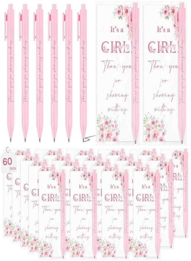 Stuffygreenus 60 Sets Baby Shower Gifts Pens for Guests It's a Girl Party Favors Retractable Ballpoint Pen with Bookmarks Black Ink Gender Reveal Souvenirs Prizes Supplies - Image 1