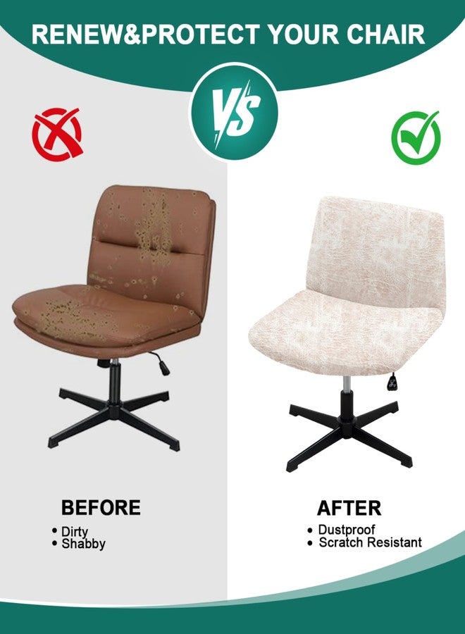 NILUOH Leather Like Criss Cross Chair Cover, Stretch Mid Back Wide Armless Accent Chair Slipcover, Exquisite Vanity Chair Cover for Dorm Home Desk Office Chair - Image 4