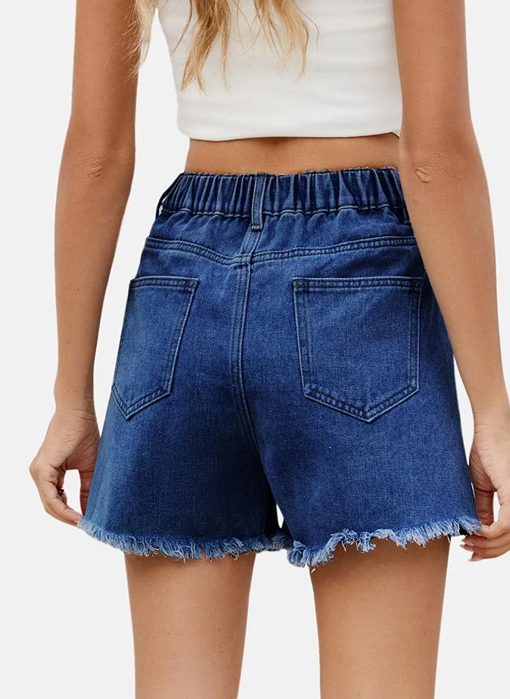 يونيكي Blue Mid Rise Plain Regular Fit Shorts