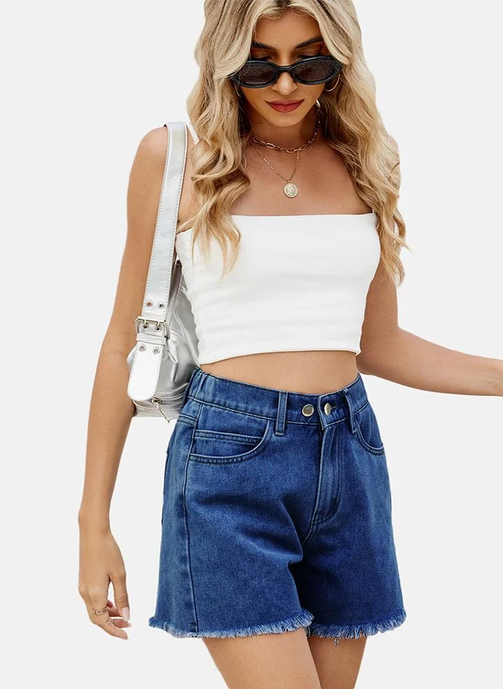 يونيكي Blue Mid Rise Plain Regular Fit Shorts