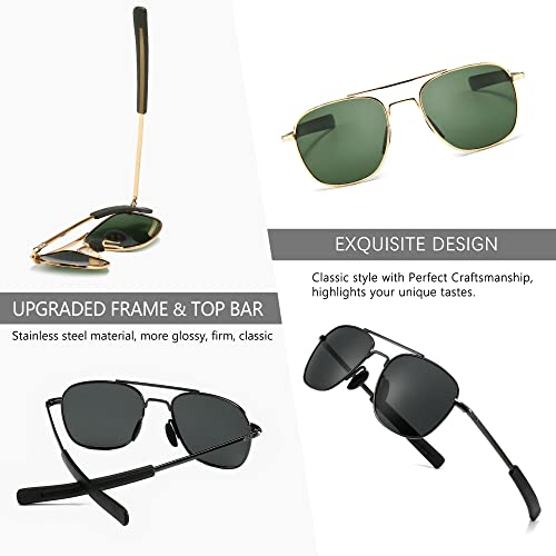 SUNGAIT Men's Military Style Polarized Pilot Aviator Sunglasses - Bayonet Temples (Gold/Dark Green + Gunmetal/Gray) SGT285JKML-QKH - Image 4