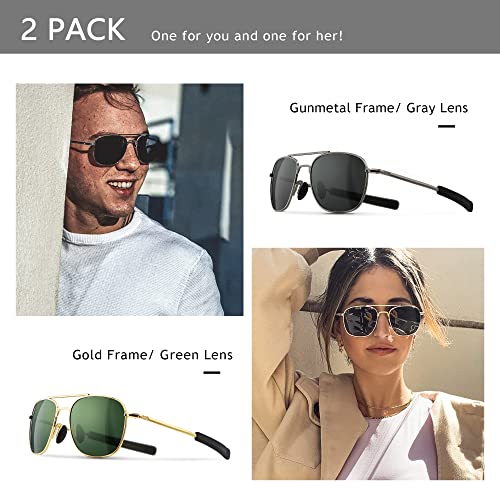 SUNGAIT Men's Military Style Polarized Pilot Aviator Sunglasses - Bayonet Temples (Gold/Dark Green + Gunmetal/Gray) SGT285JKML-QKH - Image 3