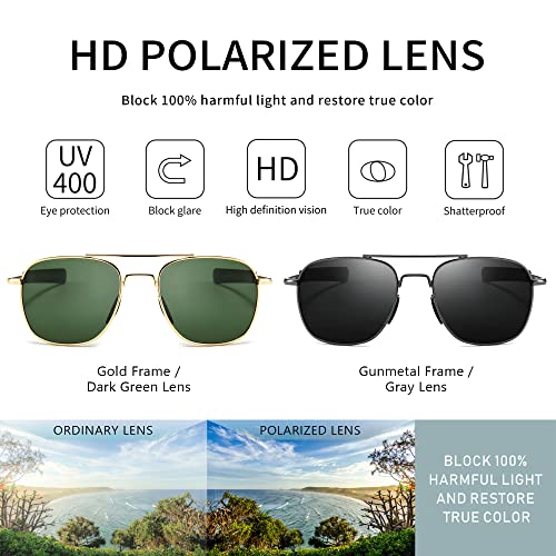 SUNGAIT Men's Military Style Polarized Pilot Aviator Sunglasses - Bayonet Temples (Gold/Dark Green + Gunmetal/Gray) SGT285JKML-QKH - Image 2
