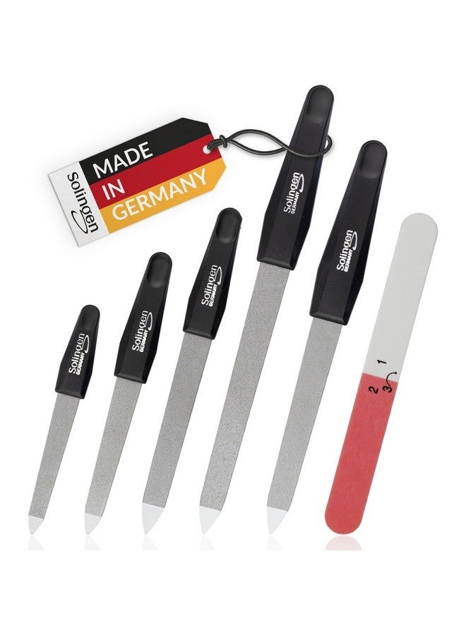 marQus Sapphire Nail Files Set - 6 Pcs With 3-Way Nail Buffer - Stainless Steel, Double Sided Sapphire Grit For Natural Nails, Solingen Germany - Black Non-Slip Handle - Professional Nail Care Kit - Image 1