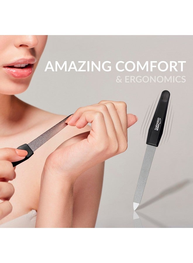marQus Sapphire Nail Files Set - 6 Pcs With 3-Way Nail Buffer - Stainless Steel, Double Sided Sapphire Grit For Natural Nails, Solingen Germany - Black Non-Slip Handle - Professional Nail Care Kit - Image 4