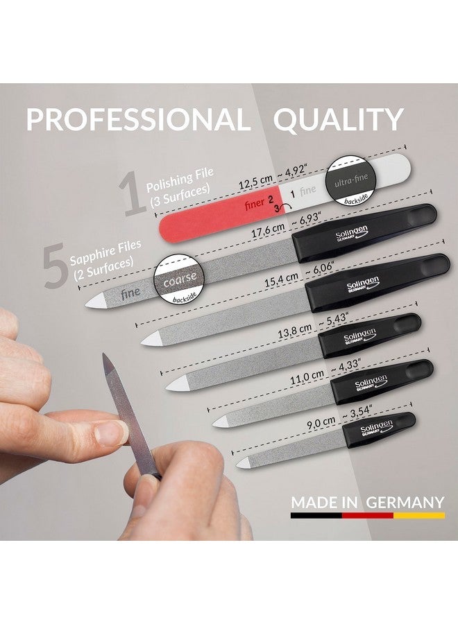 marQus Sapphire Nail Files Set - 6 Pcs With 3-Way Nail Buffer - Stainless Steel, Double Sided Sapphire Grit For Natural Nails, Solingen Germany - Black Non-Slip Handle - Professional Nail Care Kit - Image 3