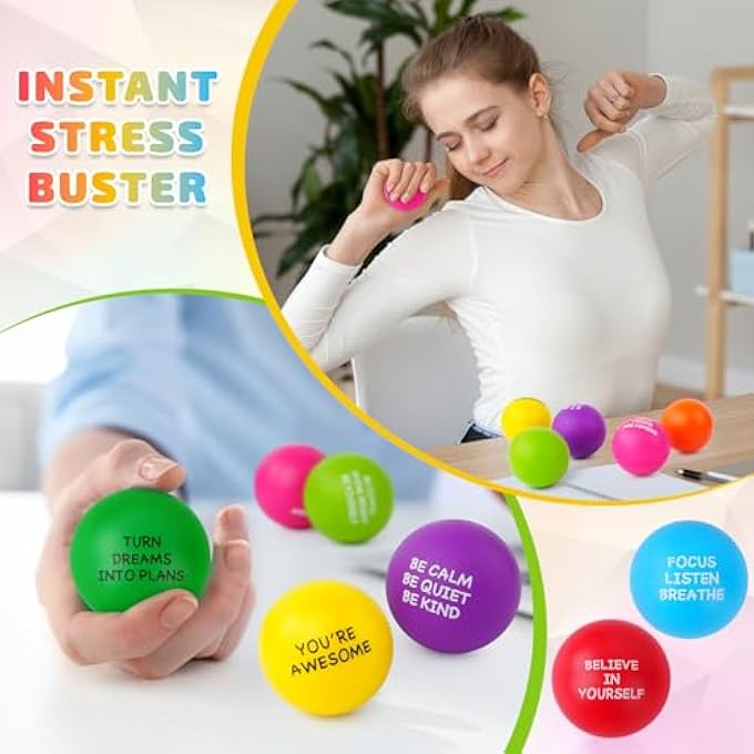 SHQDD 100 PCS Motivational Stress Balls for Adults and Kids - Stress Balls Bulk Soft Sponge Squeeze Toys with Inspirational Quotes | Office Classroom Stress Relief Gifts | Anxiety Relief Fidget Toys - Image 5